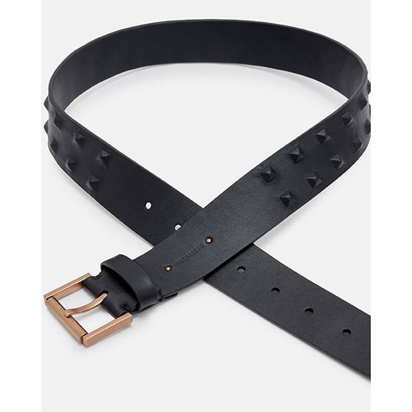 Allsaints Australia Womens Lara Leather Cover Studded Belt Black/Brass AU04-378